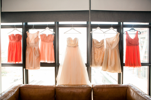 Bridesmaid Dresses in Window at Wythe Hotel