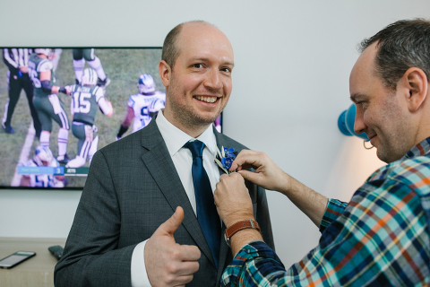 Groom getting ready at William Vale Hotel